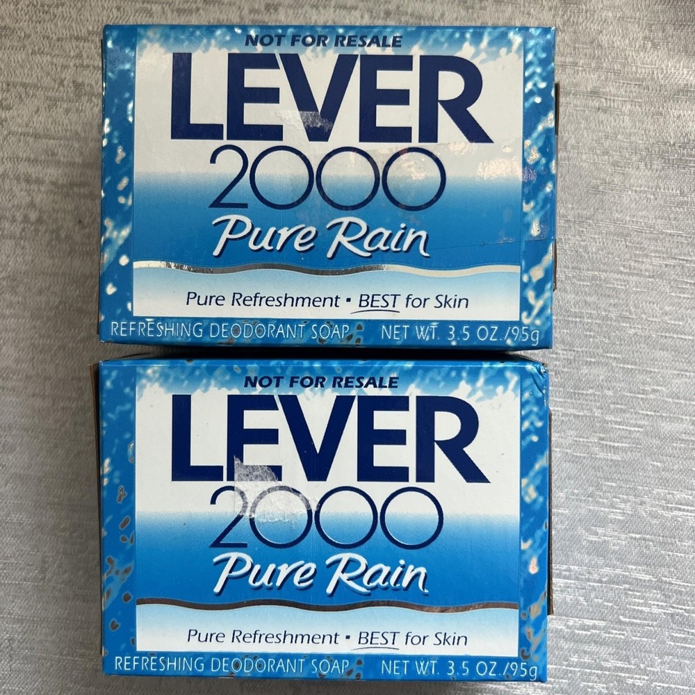 Vintage 1997 Lever 2000 Pure Rain 3.5 Oz Refreshing Deodorant Soap lot 2 tallow